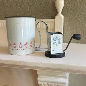 Vintage Androck White & Red Flour Sifter and Spice Grinder